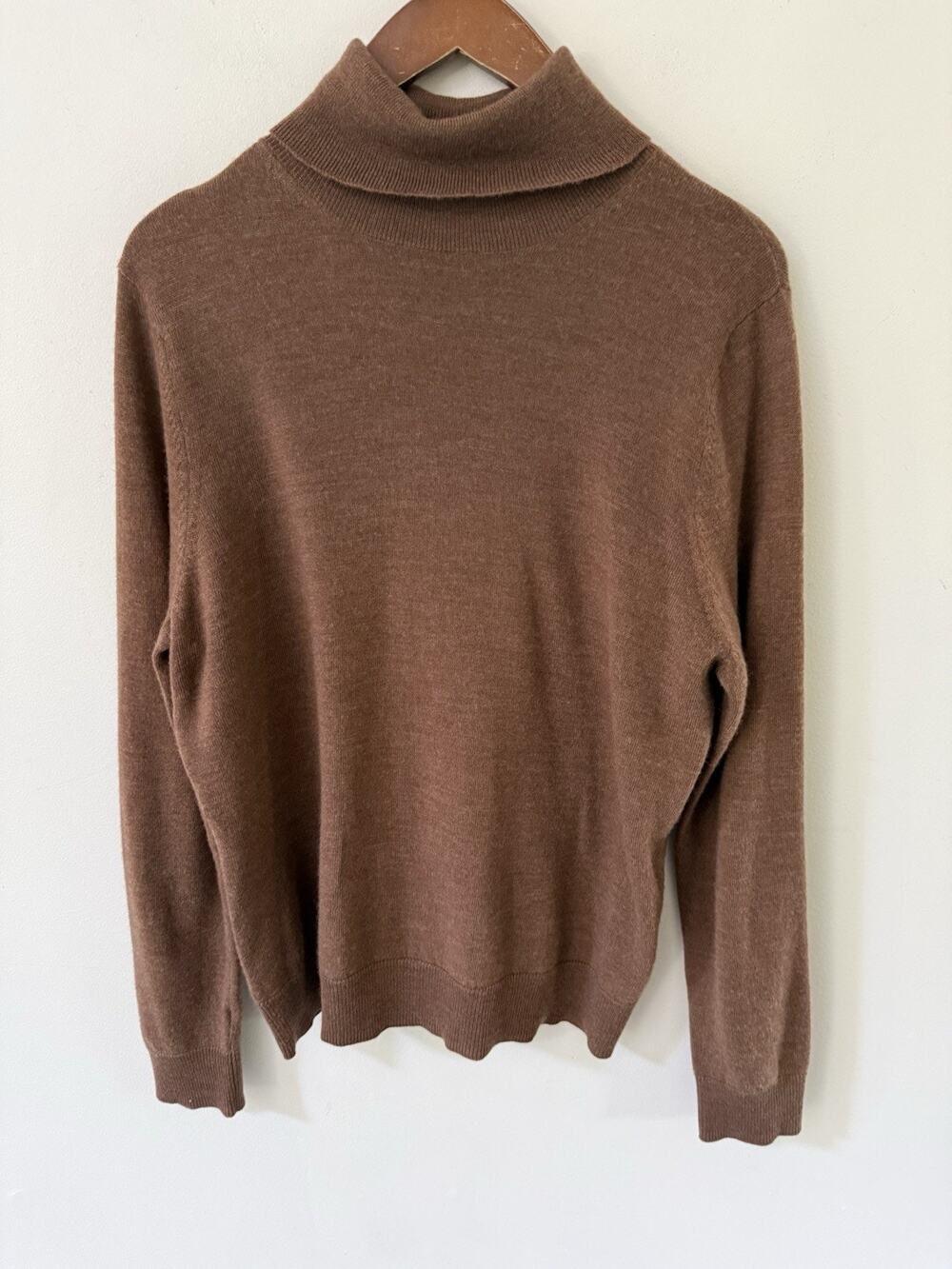 Halston Layering Essentials Extra Fine Merino Wool Sweater Brown XL Turtle Neck
